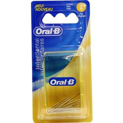 Verpackung von Oral-B Interdentalbürsten in Blau und Gelb.