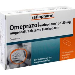 Eine Packung Omeprazol-Kapseln gegen Sodbrennen und sauren Aufstoßen.