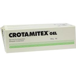 Weiße Verpackung mit der Aufschrift "Crotamitex Gel" in großen, schwarzen Buchstaben.